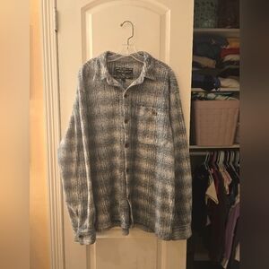 True Grit Mens Teddy Long Sleeve  Button Front Long Sleeve Shirt Sz M Gray/cream